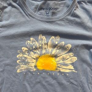 Life Is Good Ladies tee shirt with Yellow Flower Design- Medium